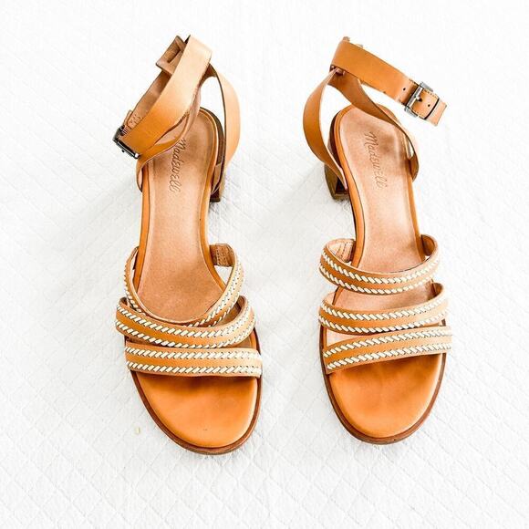 Madwell Lily Whipstitch Tan Block Heel Open Toe Sandal Size 10